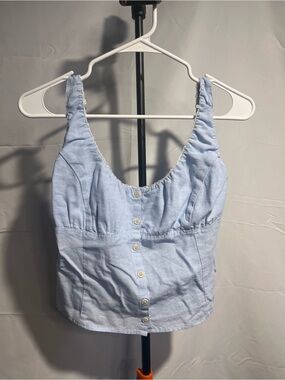 Brandy Melville light blue button-front cotton/linen blend tank top SM